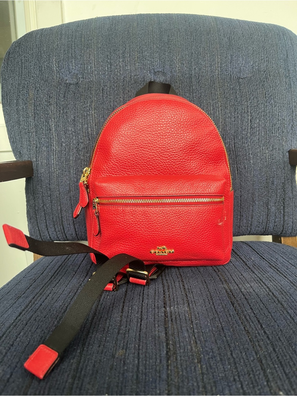 Coach Red Pebbled Leather Mini Backpack with Gold Hardware